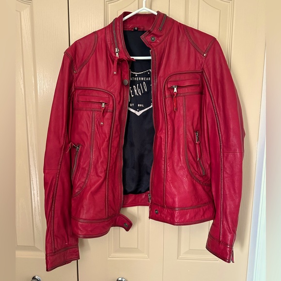 Red biker leather jacket - Picture 1 of 9